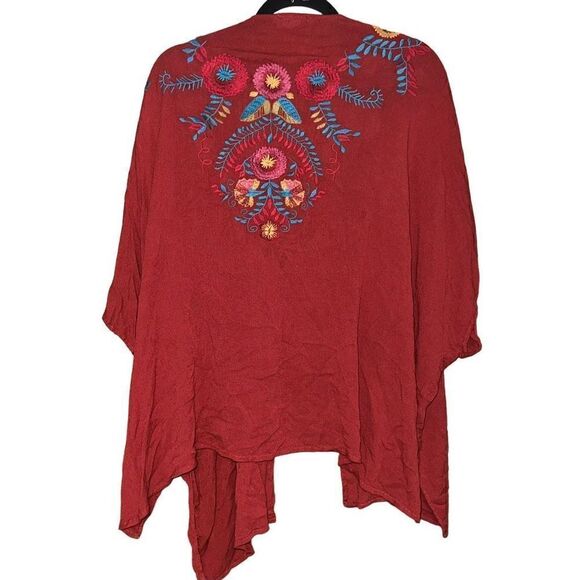 ALTER’D STATE Kimono Top Open Front Floral Embroidered Burn Red S/M - Picture 4 of 8